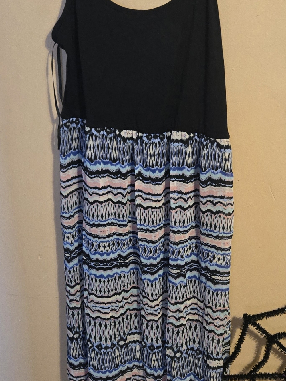 Forever 21 Black Top Maxi Skirt with Blue and Pink Pattern